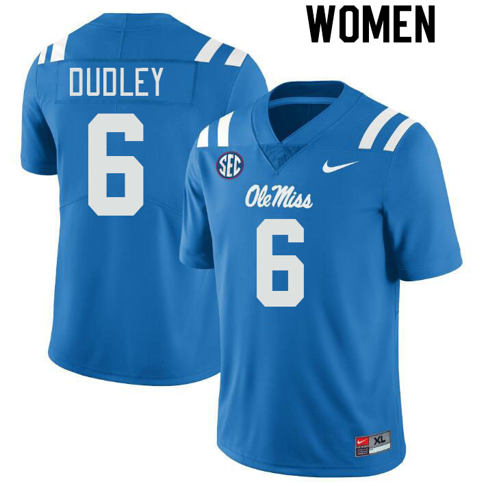 Women #6 TJ Dudley Ole Miss Rebels College Football Jerseys Stitched-Power Blue